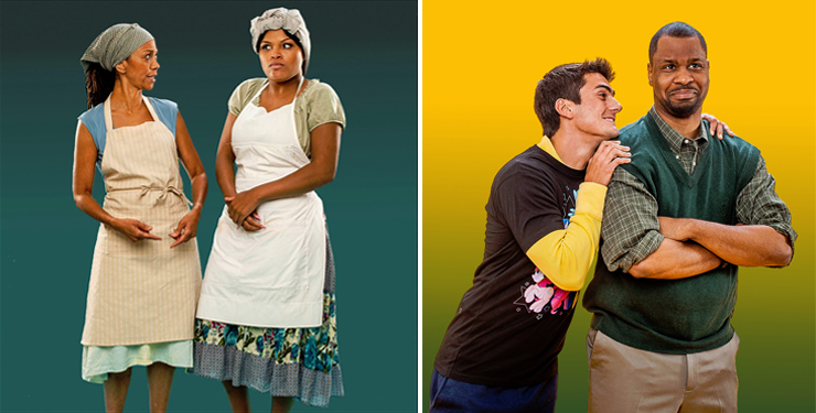 LEFT: Karen Stephens and Chasity Hart in City Theatre's 2015 Summer Shorts production of Risen From the Dough by France-Luce Benson. Photo by George Schiavone. RIGHT: Michael Uribe and Bechir Sylvain in City Theatre's 2015 Summer Shorts production of Mandate by Kelly Younger. Photo by George Schiavone.