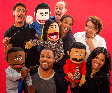 (LEFT to RIGHT): Michael Uribe, Bechir Sylvain, Tom Wahl, Karen Stephens, Elizabeth Dimon and Chasity Hart in City Theatre's 2015 Summer Shorts production of R. Eric Thomas' Human Resources. Photo by George Schiavone.
