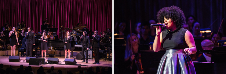 LEFT: The Frost School of Music's Vocal Sextet and Henry Mancini Institute Orchestra. RIGHT: We McDonald performances. <br>Photo credited to Daniel Azoulay.