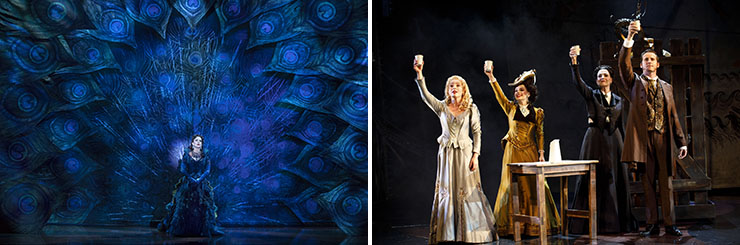 LEFT: Meghan Picerno (“Christine Daaé”) stars in Love Never Dies. | RIGHT: “Dear Old Friend” – Mary Michael Patterson (“Meg Giry”), Meghan Picerno (“Christine Daaé”), Karen Mason (“Madame Giry”) and Sean Thompson (“Raoul, Vicomte de Chagny”) star in