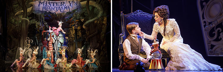 LEFT: “Only For You” - Mary Michael Patterson (“Meg Giry”) and the Ensemble of Love Never Dies. | RIGHT: Jake Heston Miller (“Gustave”) and Meghan Picerno (“Christine Daaé”) star in Love Never Dies.