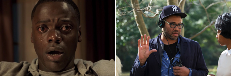 LEFT: Daniel Kaluuya. RIGHT: Jordan Peele, Betty Gabriel.
