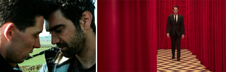 LEFT:Josh O'Connor, Alec Secareanu. RIGHT:Kyle MacLachlan.