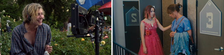 LEFT: Greta Gerwig. RIGHT: Saoirse Ronan, Laurie Metcalf.
