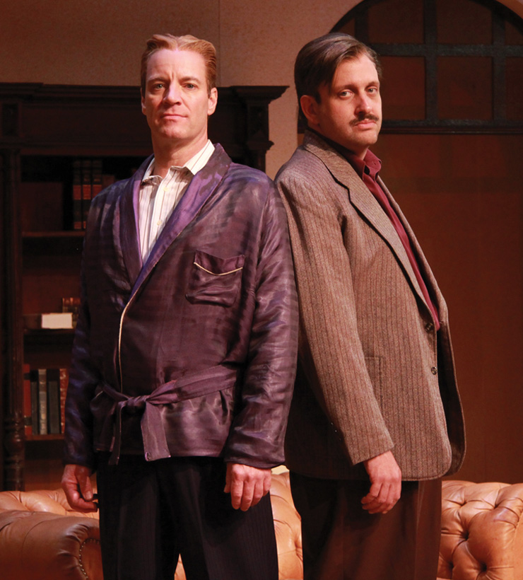 Tom Wahl as F. Scott Fitzgerald and Gregg Weiner as Ernest Hemingway in the Florida premiere of Scott and Hem at Actors’ Playhouse at the Miracle Theatre