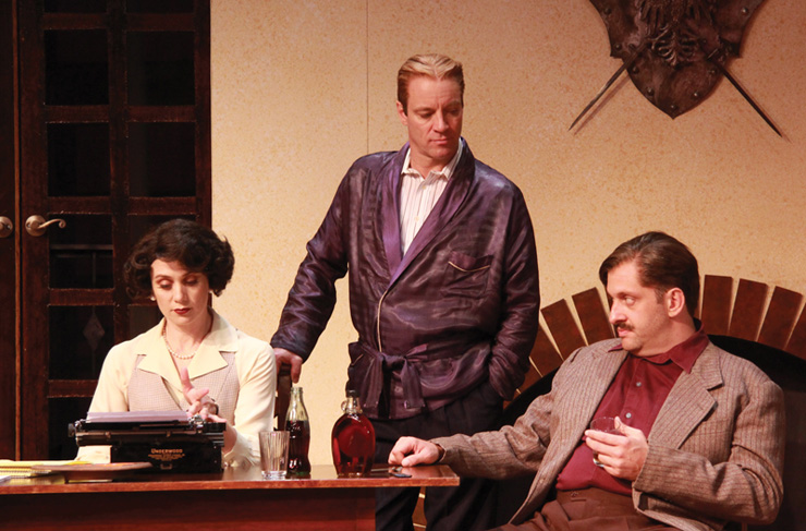 Jennifer Christa Palmer (Miss Eve Montaigne), Tom Wahl (F. Scott Fitzgerald) and Gregg Weiner (Ernest Hemingway) in the Florida premiere of Scott and Hem at Actors’ Playhouse at the Miracle Theatre