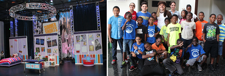 LEFT: The Set. RIGHT: The kids meet the actors.