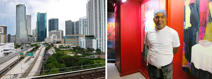 LEFT: Downtown overlooking the green space where Miami was incorporated - taken from the McCormick Place roof. RIGHT: Artist Eleazar Delgado in his MP studio.