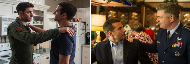 LEFT: (from left): John Krasinski, Bradley Cooper, RIGHT: (from left): Bradley Cooper, Alec Baldwin.