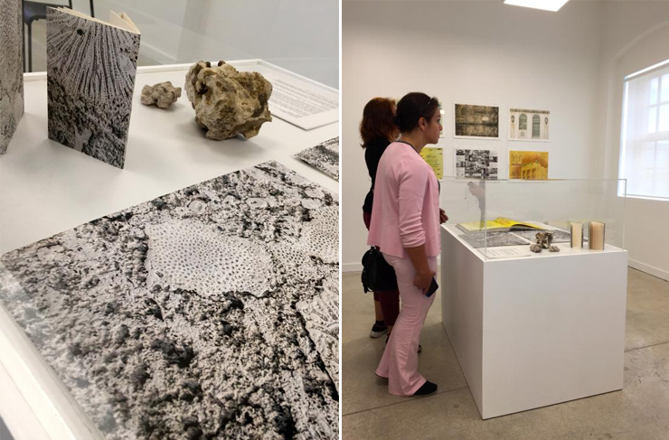 LEFT: Bookcover photograph of oolitic limestone from the David W. Dyer Federal Building and Courthouse. RIGHT: Visitors at WAIL l.a.b.