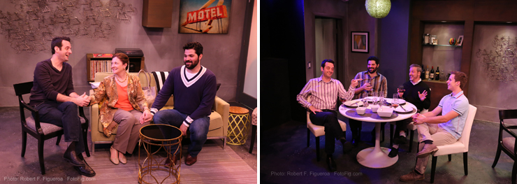 Photo credit: Robert Figuera.<br>
LEFT: Antonio Amadeo, Laura Turnbull, Alex Alvarez. RIGHT: L-R: Antonio Amadeo, Alex Alvarez, Larry Buzzeo, Kristian Bikic in Daniel's Husband.