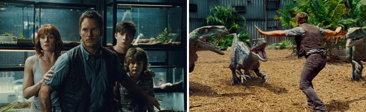 LEFT: (from left): Bryce Dallas Howard, Chris Pratt, Nick Robinson, Ty Simpkins, RIGHT: Chris Pratt.