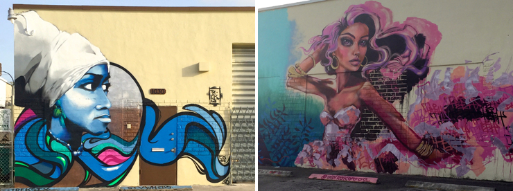 LEFT: Trek6's Mural. RIGHT: Didi Contreras' Mural<br>
Courtesy of @miamiartcollective