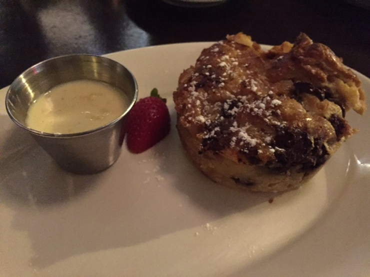 Chocolate chip croissant bread pudding.