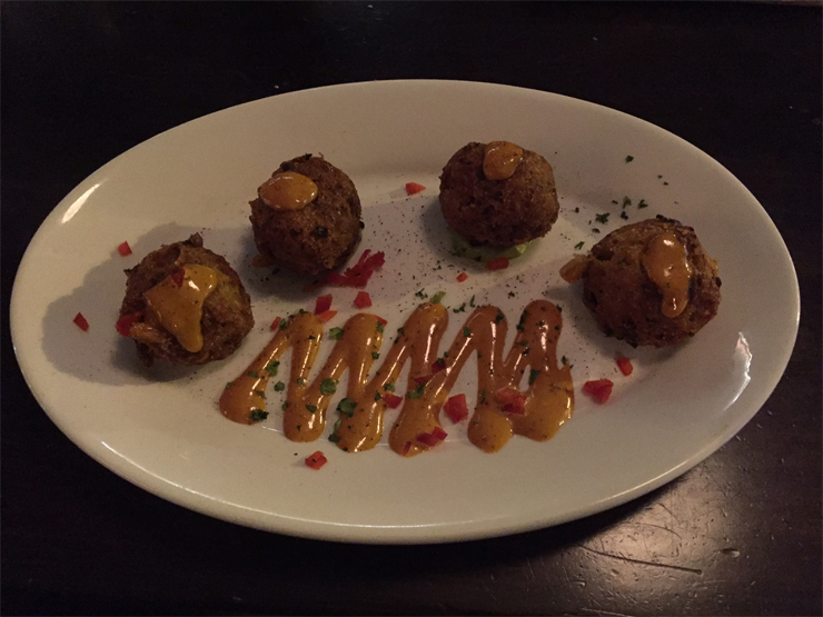 Jumbo lump crab-corn fritters.