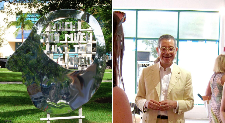 LEFT: Collins Park: sez: Much Too Much, Just Too Much. RIGHT: Jeffrey Deitch at the Moore Building explaining Art Basel REALISM show in conjunction with Gagosian. Photos by Irene Sperber.