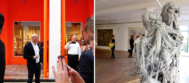 LEFT: DACRA Founder Craig Robins in front of FENDI in Design District. RIGHT: The Moore building with Deitch and Gagosian's exhibition: REALISM. Photos by Irene Sperber.