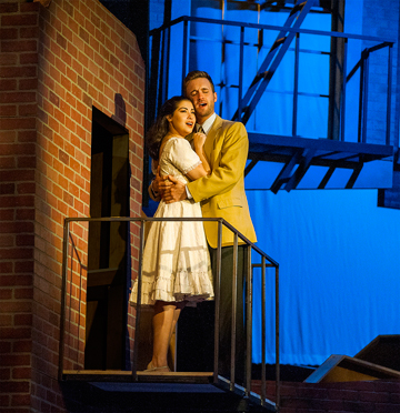 Sarah Amengual as Maria and Tim Quartier as Tony in Actors' Playhouse at the Miracle Theatre's production of West Side Story. <br>Photo by George Schiavone.
