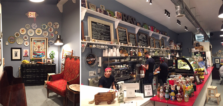 Photo (LEFT): Eclectic bohemian decor, (RIGHT):Counter - menu selections taken.