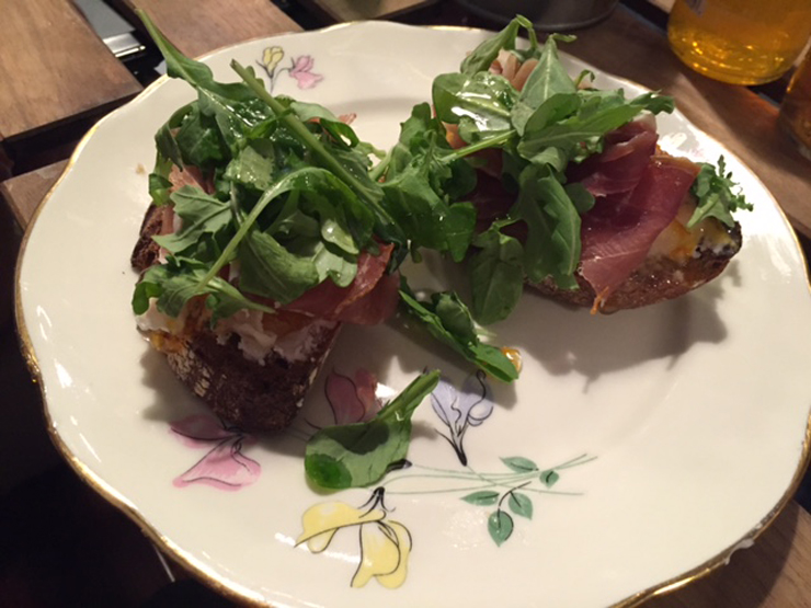 Prosciutto & goat cheese tartine.