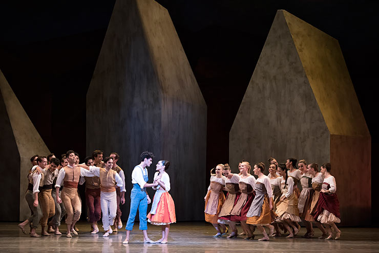 Jeanette Delgado and Renan Cerdeiro with Miami City Ballet dancers in The Fairy's Kiss. Choreography by Alexei Ratmansky. Photo © Gene Schiavone.