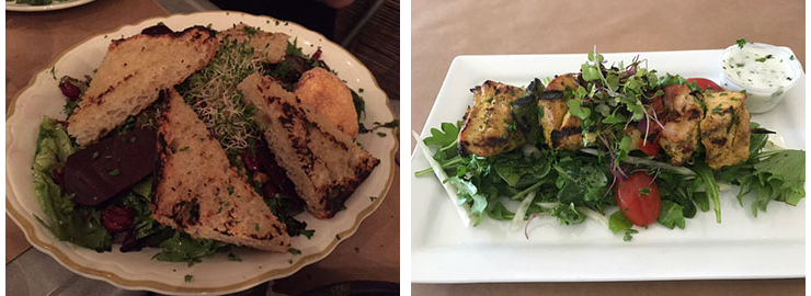 Left: Beet salad | Right: Chicken souvlaki - Photos by Ed Fisher