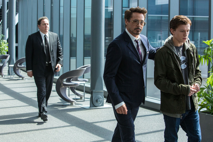 Jon Favreau, Robert Downey Jr., Tom Holland.