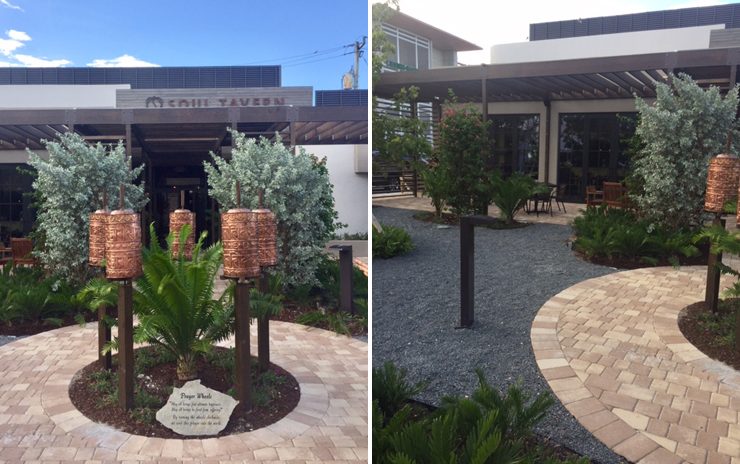 LEFT: Welcoming Zen entrance, RIGHT: Lush patio.