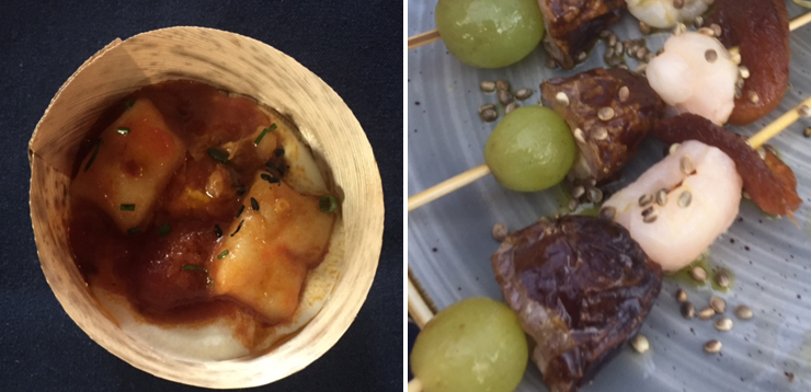 LEFT: Gnocchi on fire, RIGHT: Kabobs.