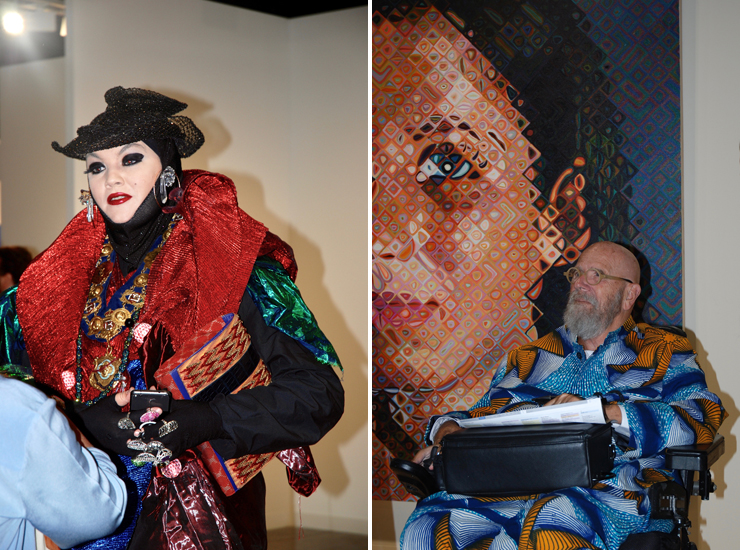 LEFT: Seen at Art Basel Miami Beach. RIGHT: Chuck Close at ABMB.<br>Photos by Irene Sperber.