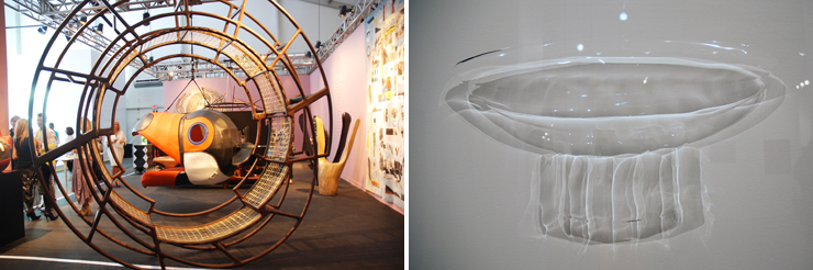 LEFT: Southern Guild, Design Miami. RIGHT: Lee, Sang Min, engraved glass, CONTEXT.<br>Photos by Irene Sperber.