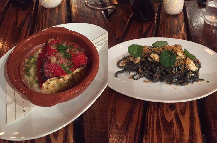 Left to Right: Piquillo peppers, Squid ink pasta.