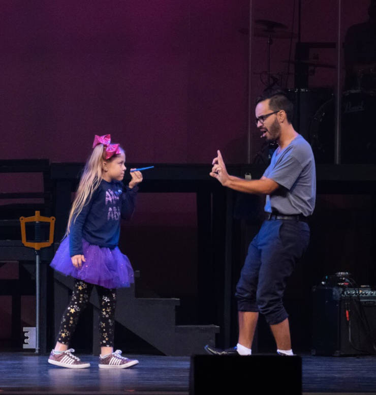 Allyson Nicole Ryan is a terror of a little girl to Ernest Gonzalez' flustered father in Measure for Measure Theatre Company's production of
