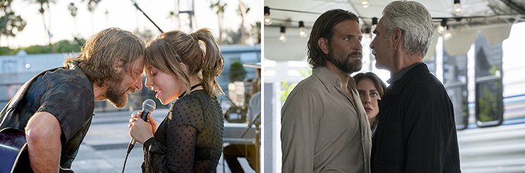 LEFT: Bradley Cooper, Lady Gaga. RIGHT: Bradley Cooper, Lady Gaga, Sam Elliott.