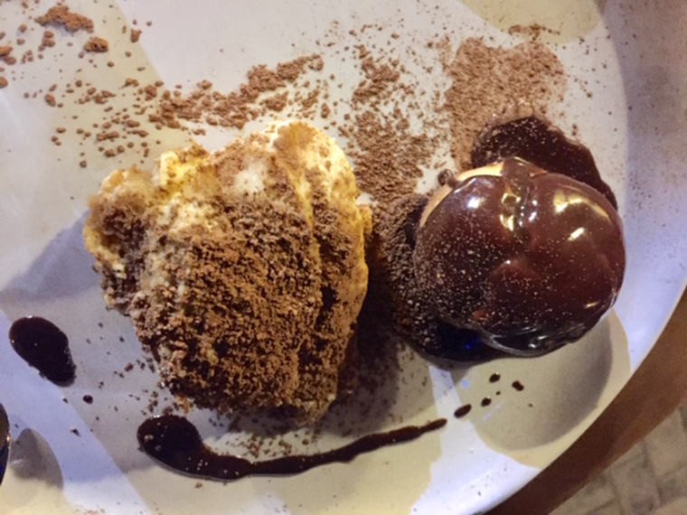 Left: tiramisu Right - profiterole.