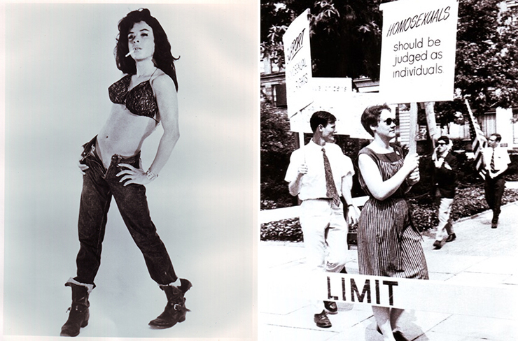 LEFT: Man in drag, circa 1950s, courtesy First Run Features<BR>RIGHT: Barbara Gittings and protesters, Philadelphia, circa 1960s, courtesy First Run
Features