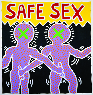 KEITH HARING, SAFE SEX, OCTOBER 20, 1985. Acrylic on canvas tarp. Keith Haring Foundation