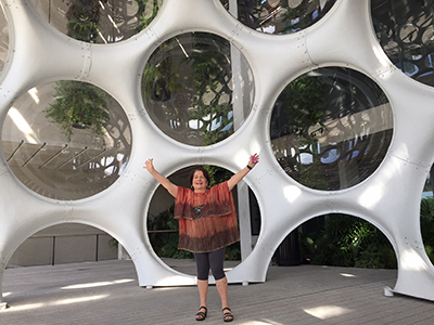 Mira in front of Buckminster Fuller's Fly Dome In front of PAMM Museum, 2014