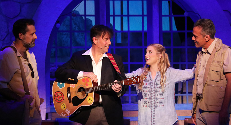 From left, Jim Ballard, Mark Sanders, Meredith Pughe and Ed Kemper in the Actors' Playhouse production of Mamma Mia! (Photo by Alberto Romeu)