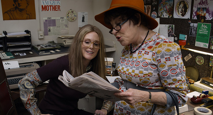 Julianne Moore as Gloria Steinem and Bette Midler as Bella Abzug in 