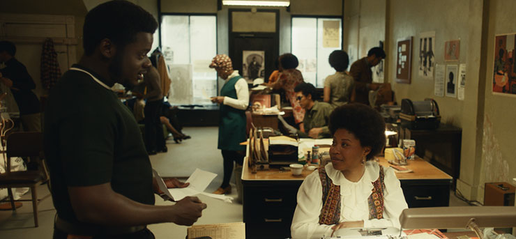 Daniel Kaluuya as Chairman Fred Hampton and Dominique Fishback as Deborah Johnson in “Judas and the Black Messiah,” a Warner Bros. Pictures release. Photo courtesy Warner Bros. Entertainment.