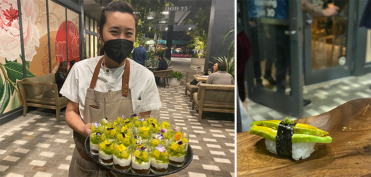 LEFT: Pastry chef Ariana Quant.<br>
RIGHT: Avocado nigiri.<br>
Charlotte Libov photos