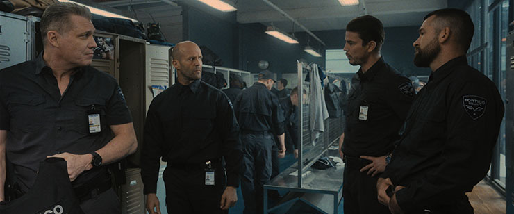 Holt McCallany as Bullet, Jason Statham as H, Josh Hartnett as Boy Sweat Dave, and Rocci Williams as Hollow Bob in director Guy Ritchie's