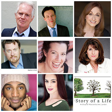 The eight actors in “Story Of A Life” are: top row (from left to right): Barry Tarallo, Terry Hardcastle, Irene Adjan; middle row (from left to right): Stephen J. Anthony, Laura Hodos, Patti Gardner; bottom row: Elijah Word, Emily Tarallo perform in “Story Of A life” at Broward Center June 18-20.