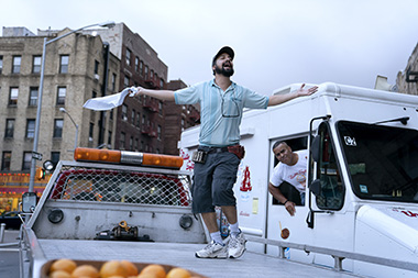 Lin-Manuel Miranda as Piragüero and Christopher Jackson as Mr. Softee Truck Driver in a scene from 