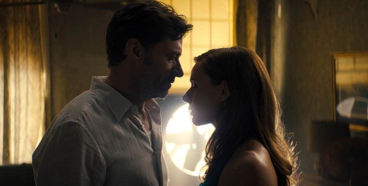 Hugh Jackman and Rebecca Ferguson in a scene from 