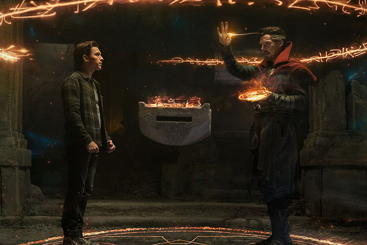 Tom Holland and Benedict Cumberbatch in a scene from