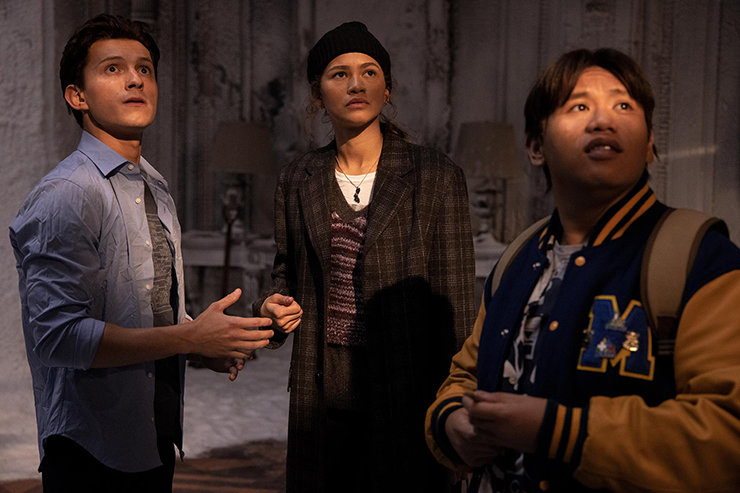 Tom Holland, Zendaya and Jacob Batalon in a scene from