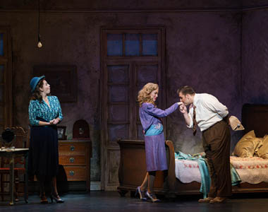 Rebecca Krysnski Cox as Stella, Elizabeth Calballero as Blanche and Nicholas Huff as Mitch in Florida Grand Opera's