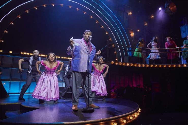 Juson Williams as Louis Armstrong and members of the cast of Miami New Drama's 